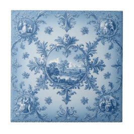 Rustic Country Floral Motif Dusty Blue Muted Tones