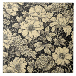 Rustic Country Floral Motifs Monochrome Distressed