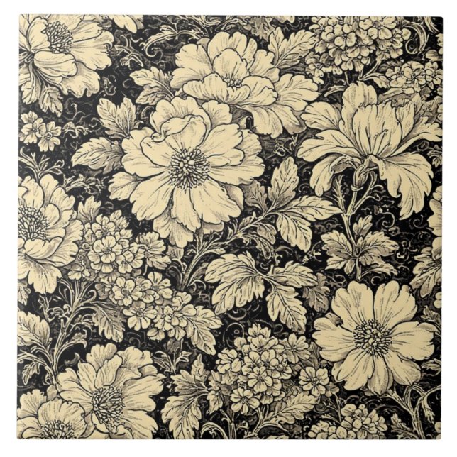 Rustic Country Floral Motifs Monochrome Distressed (Frente)