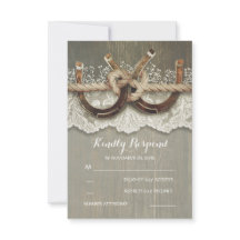 Rustic Country Horsferes Wood Lace Wedding RSVP