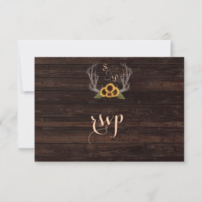 Rustic Country Sunflower Antlers Casando RSVP (Frente)