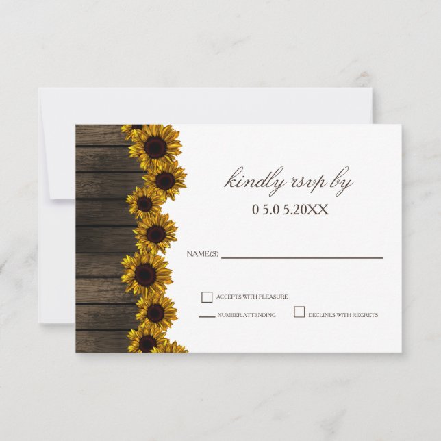 Rustic Country Sunflower Barn Wood Casamento rsvp (Frente)