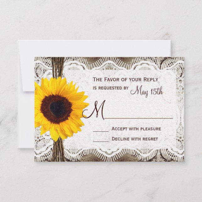 Rustic Country Sunflower Lace Twine Casamento RSVP (Frente)