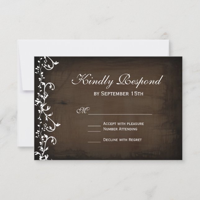 Rustic Country Swirls Brown Weding Cartões RSVP (Frente)