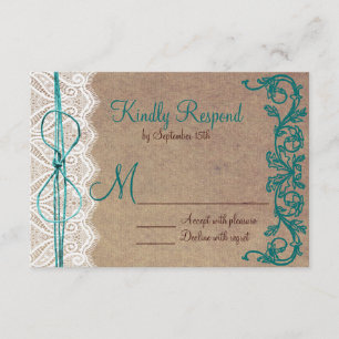 Rustic Country Vintage Brown Teal Weding RSVP