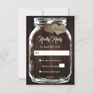 Rustic Country Wood Hearts Mason Jar Wedding RSVP