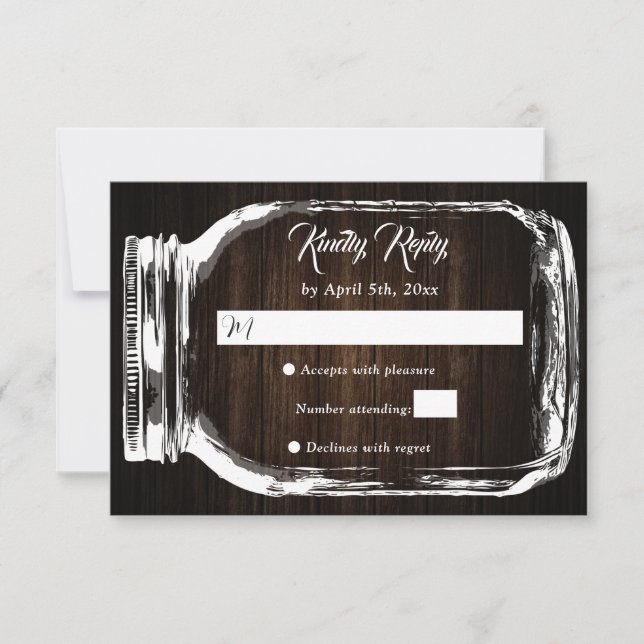 Rustic Country Wood Hearts Mason Jar Wedding RSVP (Frente)