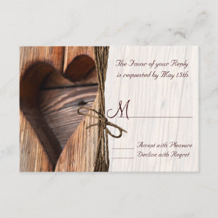 Rustic Country Wooden Heart Twine RSVP