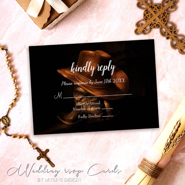 Rustic Cowboy Boots Country Weding RSVP Card (Criador carregado)