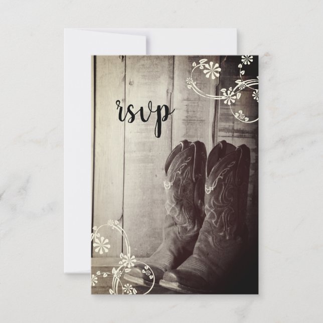 Rustic Cowboy Boots Country Western Weding RSVP (Frente)