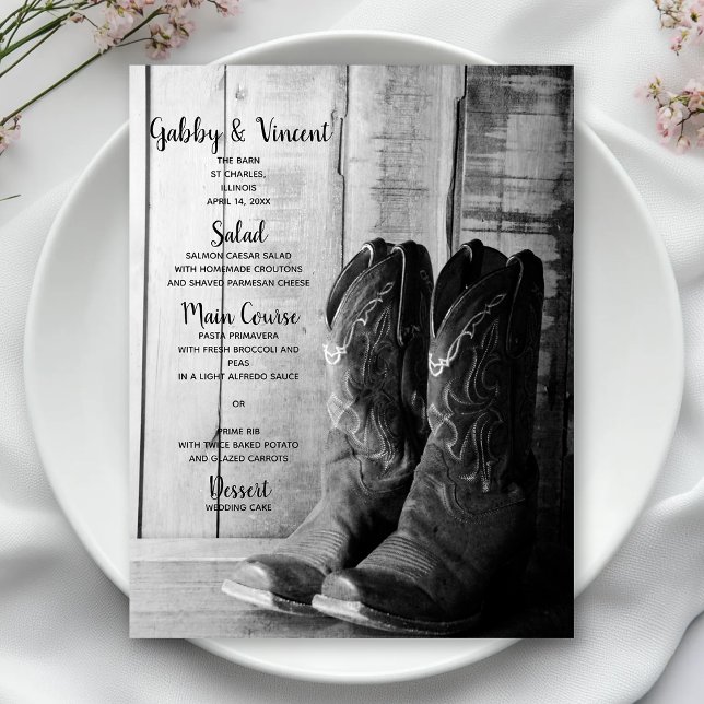 Rustic Cowboy Boots Country Western WedMenu (Criador carregado)