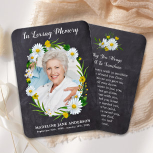 Rustic Daisy Flowers Foto Memorial Prayer Card