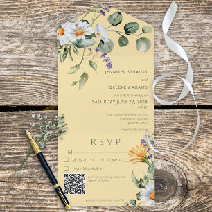 Rustic Daisy & Lavanda Floral Yellow Código QR