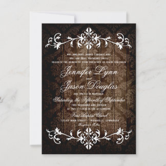 Rustic Damask Wood Flourish Casamentos Convites