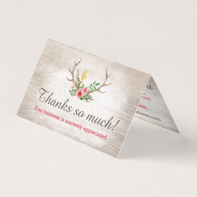 Rustic Deer Antler Bohemian Floral Wood Obrigado (Frente)