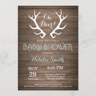Rustic Deer Antler Chá de fraldas Convite Azul