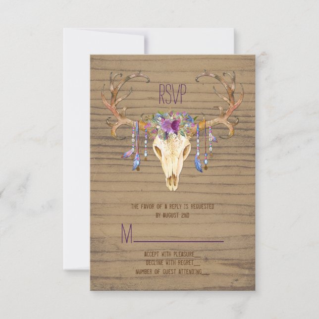 Rustic Deer Antler Skull Southwest Casamento RSVP (Frente)