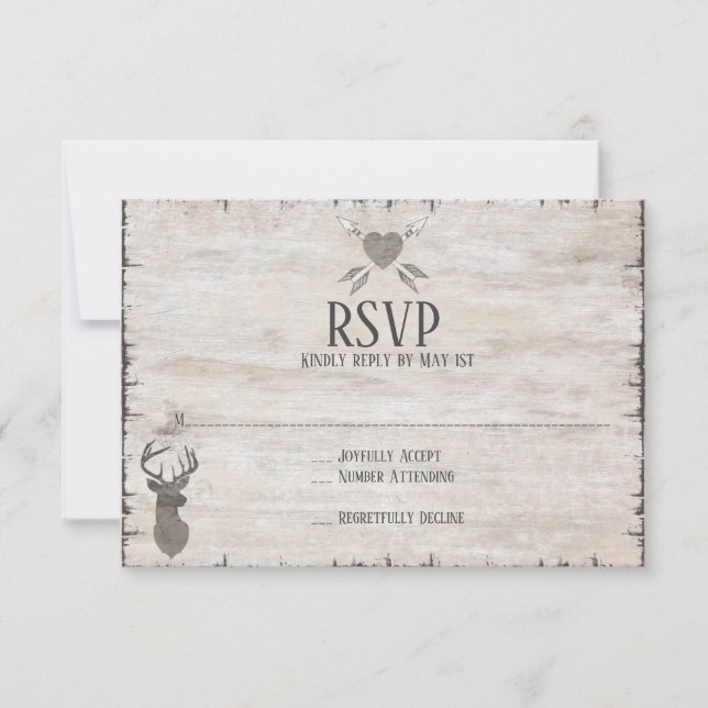 Rustic Deer Antlers Afetou Cartões RSVP De Casamen (Frente)