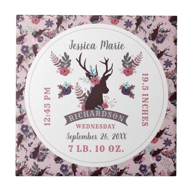 Rustic Deer Head New Baby Girl Record (Frente)