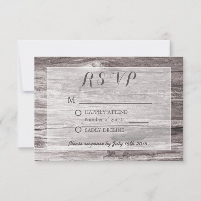 Rustic Driftwood Background Weding RSVP (Frente)