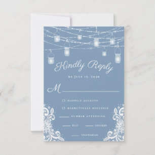 Rustic Dusty Blue Lights Casamento RSVP Card