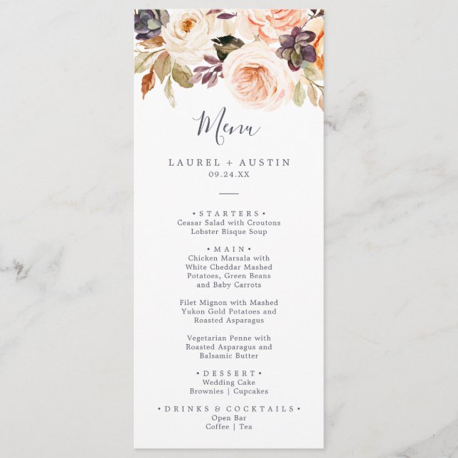 Rustic Earth Florals Menu Janto Casamento (Frente)