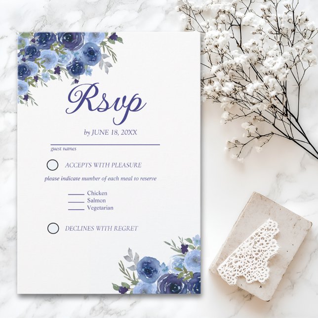Rustic Elegance – Boho Navy Flower Design RSVP (Criador carregado)