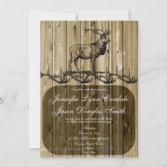 Rustic Elk Wildlife Hunting Convites Para Casament (Frente)