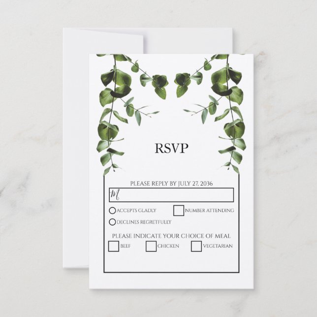 Rustic Eucalyptus deixa cartões RSVP de Casamento (Frente)