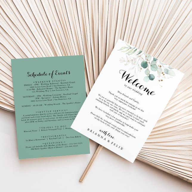 Rustic Eucalyptus Dourada Wedding - Letra Bem-vind (Criador carregado)