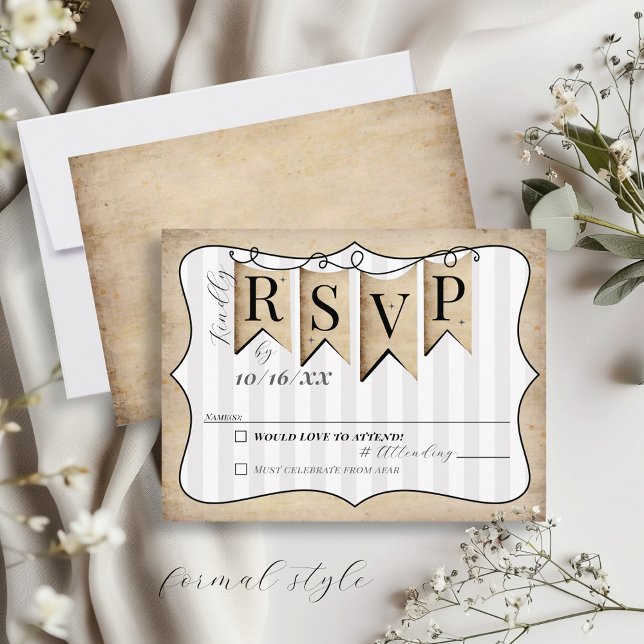 Rustic Faith Hope Ama Cartão RSVP de Casamento Cri (Cute formal rustic vintage Christian banner striped wedding invitation RSVP enclosure card)