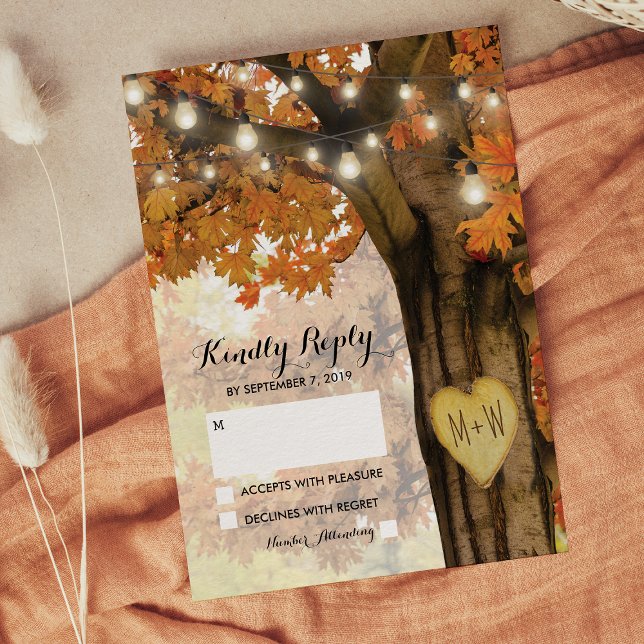 Rustic Fall Autumn Tree Twinkle Light Weding RSVP (Criador carregado)