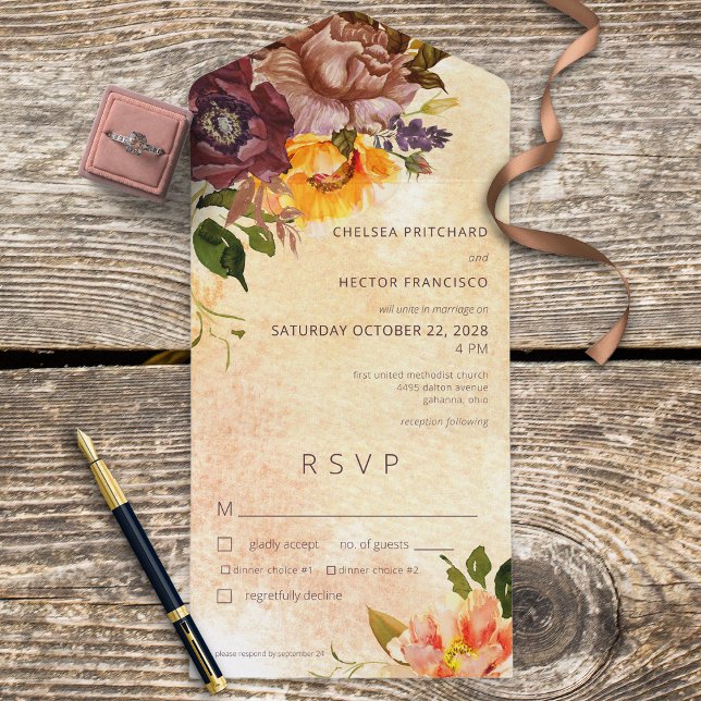 Rustic Fall Burgundy & Yellow Floral Yellow Janto (Criador carregado)
