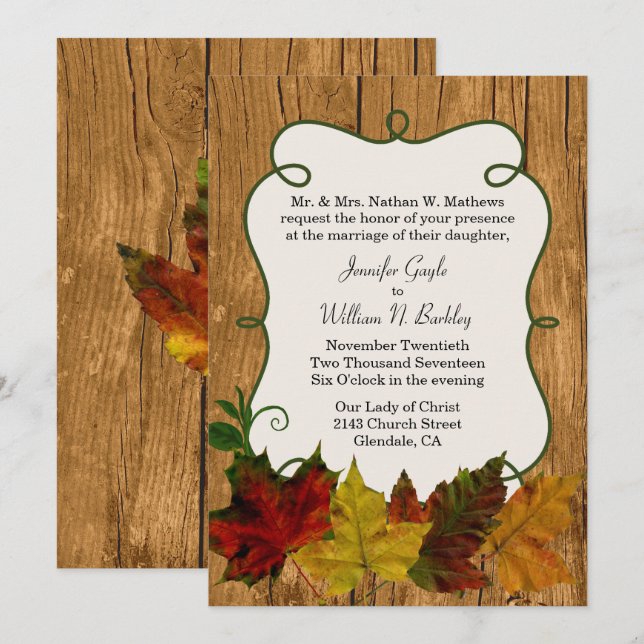 Rustic Fall Deixa Convite De Casamento (Frente/Verso)
