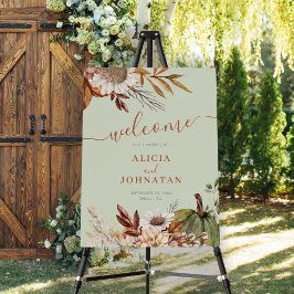 Rustic fall sage green boho wedding welcome sign