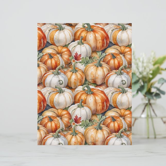 Rustic Farmhouse Style Pumpkin Pattern Paper (Em pé/Frente)