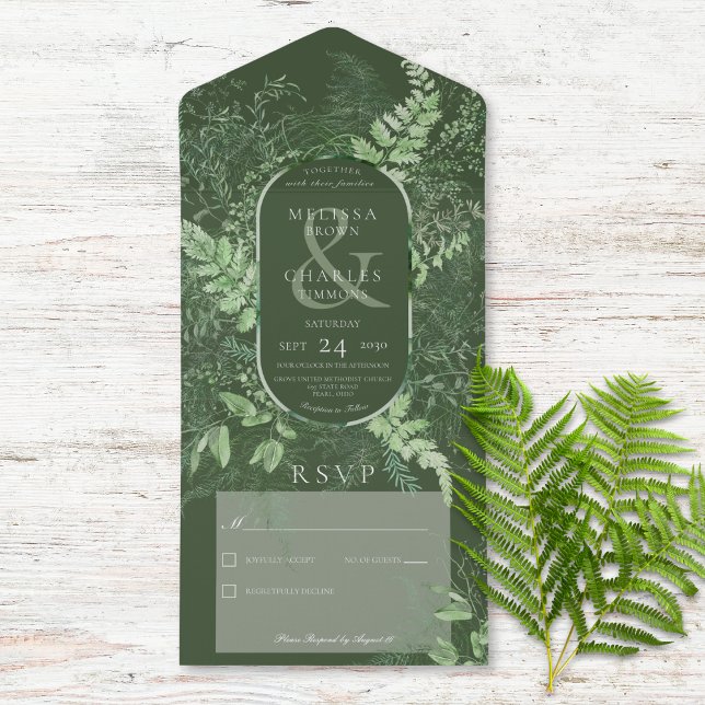 Rustic Fern Green Foliage Emerald Sem Janto (Also available with a QR code or with dinner selection options.)