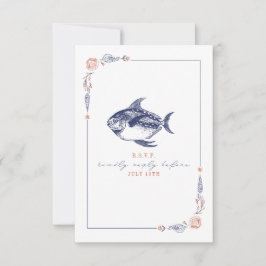 Rustic Fish Red & Blue Beach Casamento RSVP