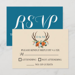 Rustic Floral Antlers BOHO - Cartão RSVP de Casame