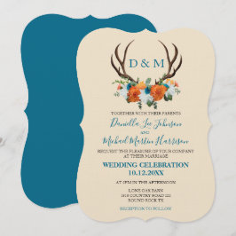 Rustic Floral Antlers BOHO Convite De Casamento