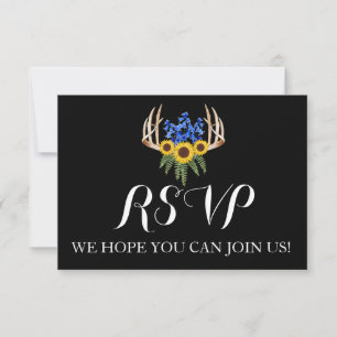 Rustic Floral Antlers Weding Convite RSVP