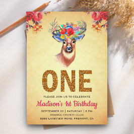 Rustic Floral Boho Deer Primeiro Convite De Aniver