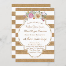 Rustic Floral Burlap Stripes Convite De Casamento
