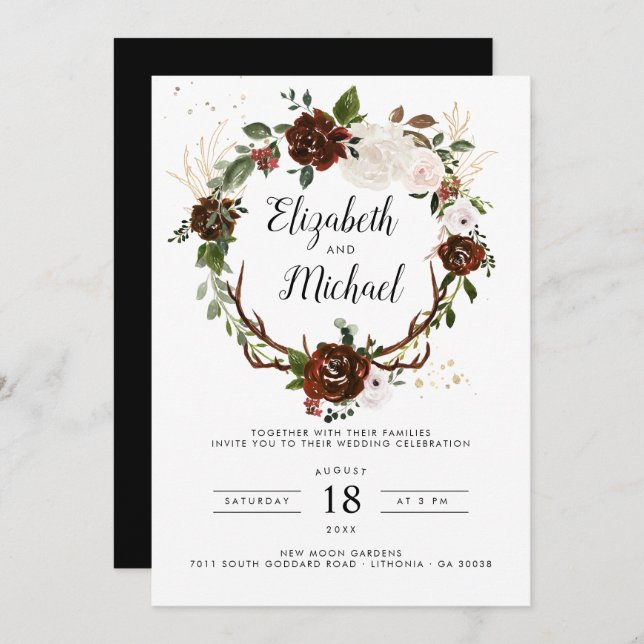 Rustic Floral | Convite Para Casamento Botânico De (Frente/Verso)