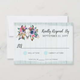 Rustic Floral Cow Skull Bohemian Casamento RSVP