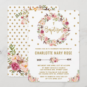 Rustic Floral Girl Baptism Christening Convite