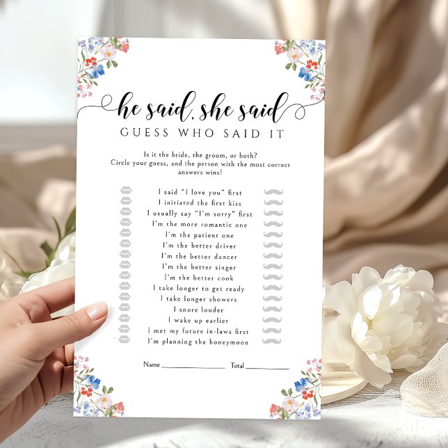 Rustic Floral He said She said Bridal Shower Game (Criador carregado)