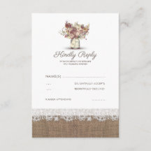 Rustic Floral Mason Jar | RSVP de Casamento Burlap