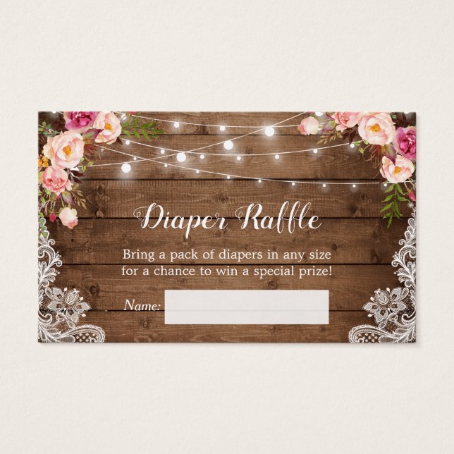Rustic Floral String Lights Lace Diaper Raffle (Frente)