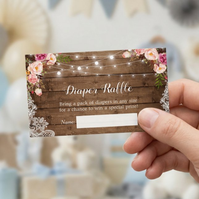 Rustic Floral String Lights Lace Diaper Raffle (Criador carregado)